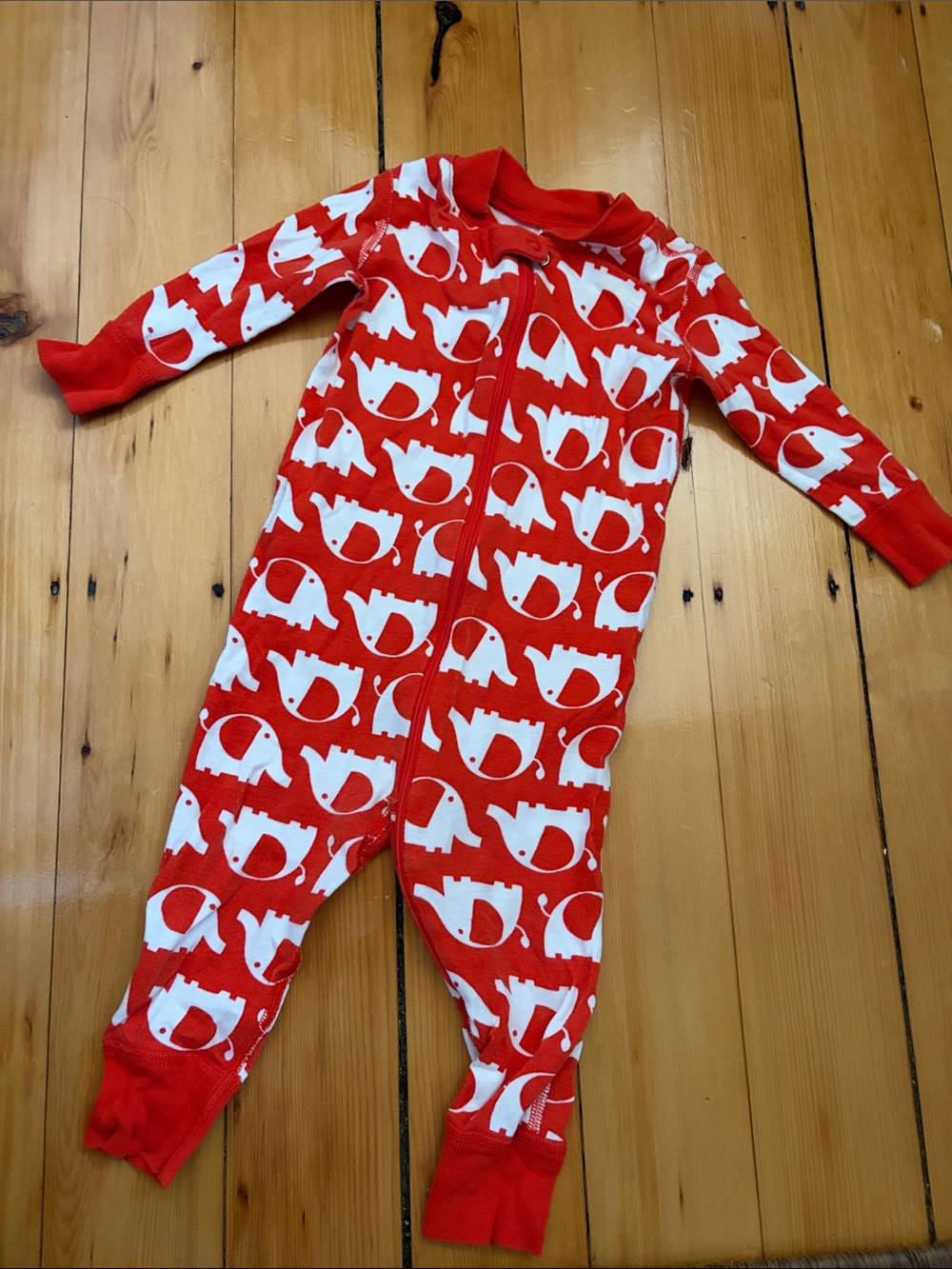 🐘Hanna Andersson 6-12M One-Piece orange with White Elephant
